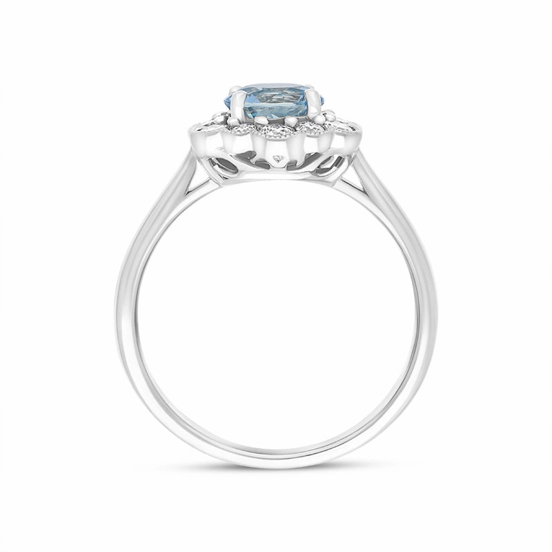 18ct White Gold 0.72ct Aquamarine Diamond Halo Ring