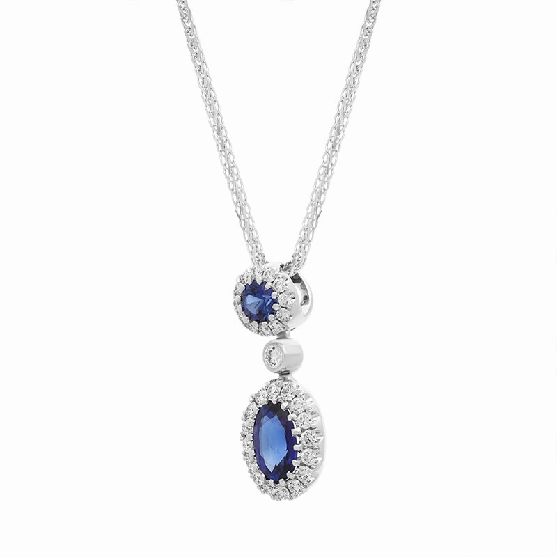 18ct White Gold 0.72ct Sapphire 0.21ct Diamond Drop Necklace