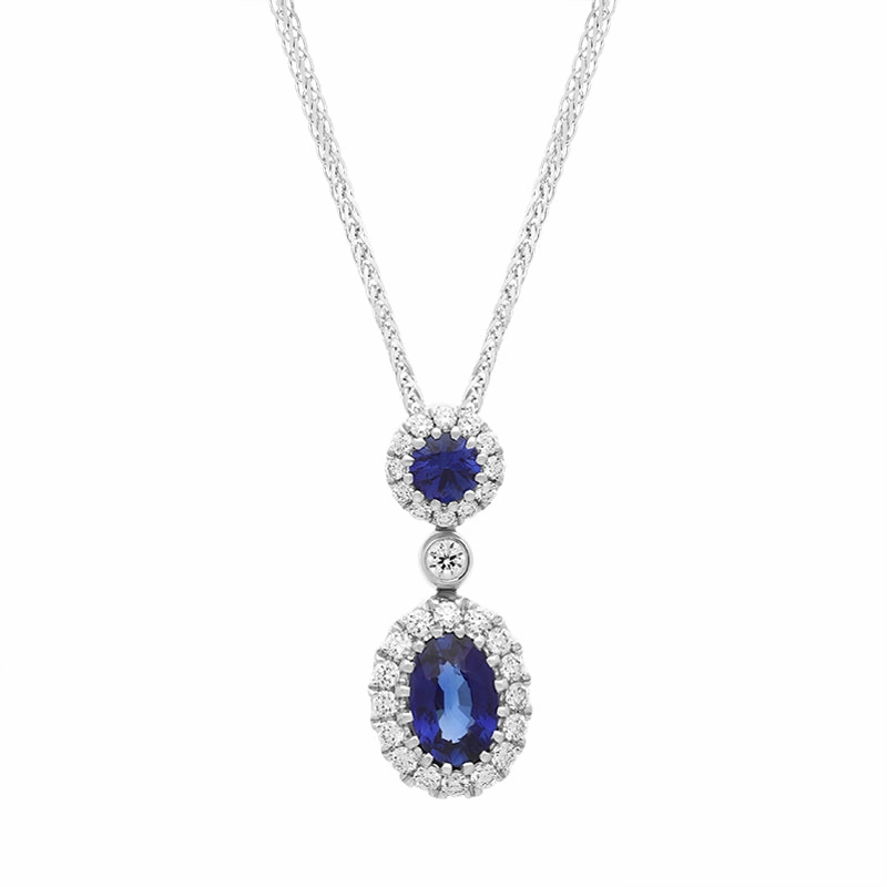 18ct White Gold 0.72ct Sapphire 0.21ct Diamond Drop Necklace