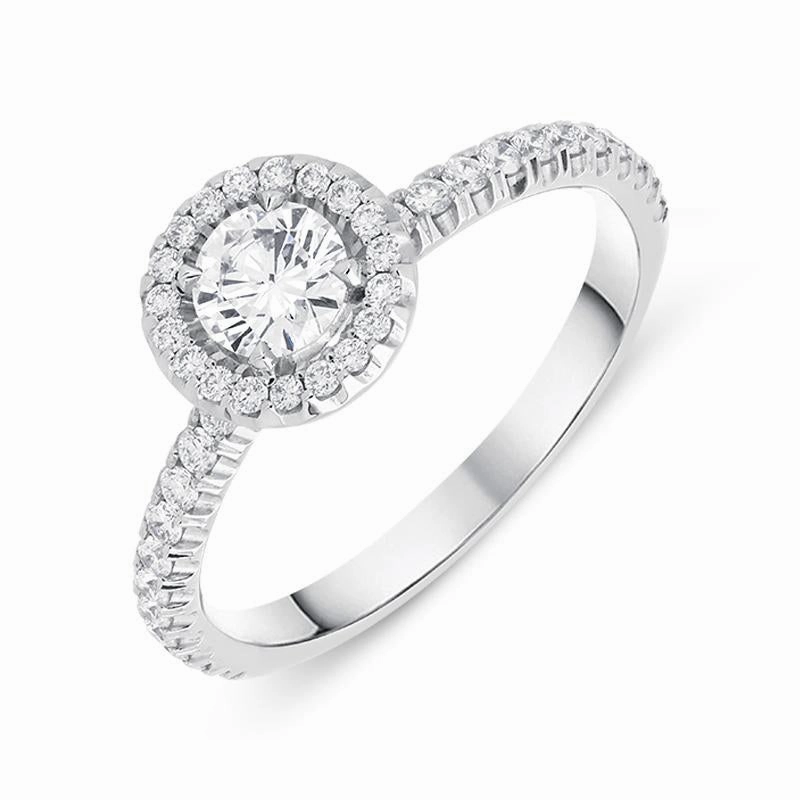 18ct White Gold 0.73ct Brilliant Cut Diamond Halo Ring