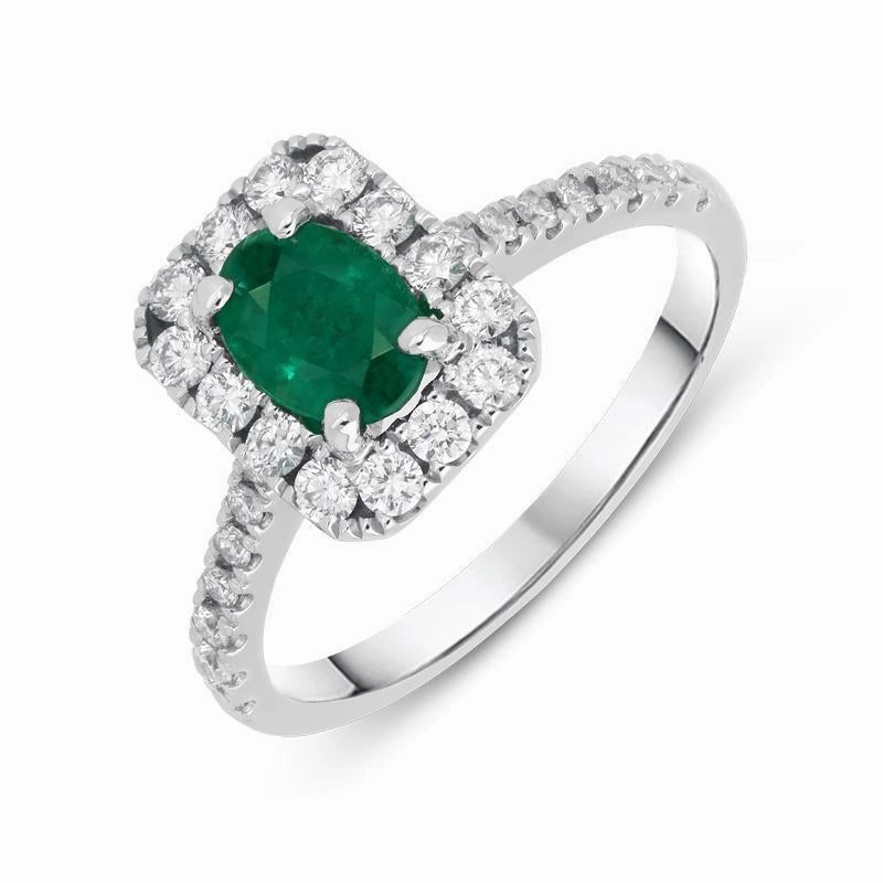 18ct White Gold 0.75ct Emerald Diamond Oval Cut Ring