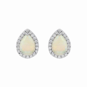 18ct White Gold 0.75ct Opal Diamond Pear Stud Earrings