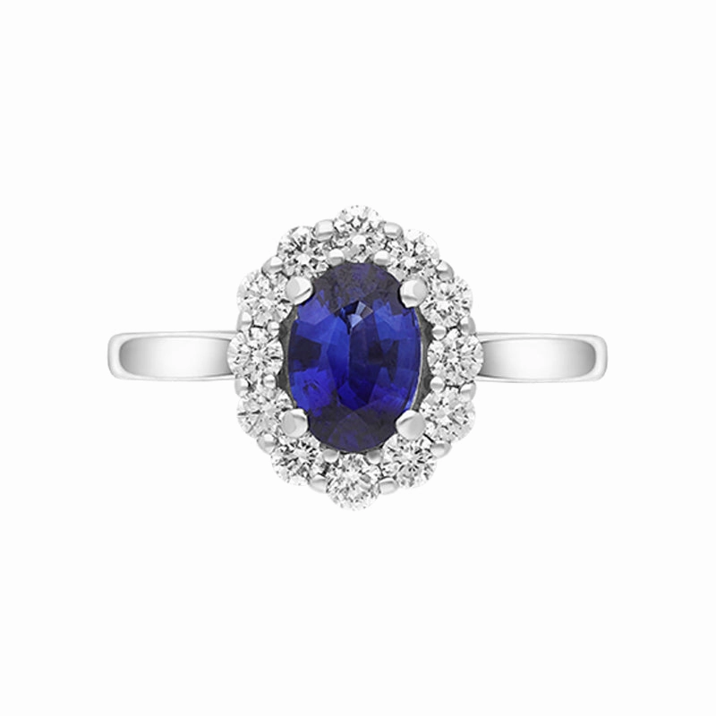 18ct White Gold 0.75ct Sapphire Diamond Halo Ring