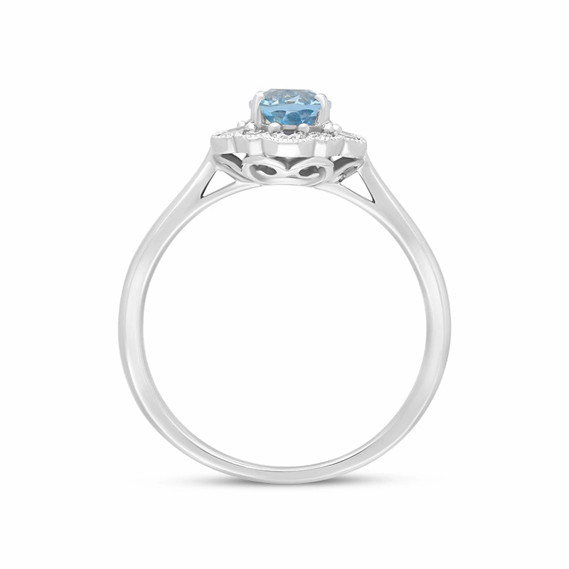 18ct White Gold 0.78ct Aquamarine Diamond Halo Ring