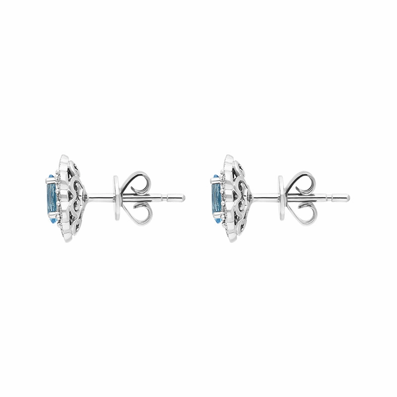 18ct White Gold 0.78ct Aquamarine Diamond Oval Cluster Stud Earrings