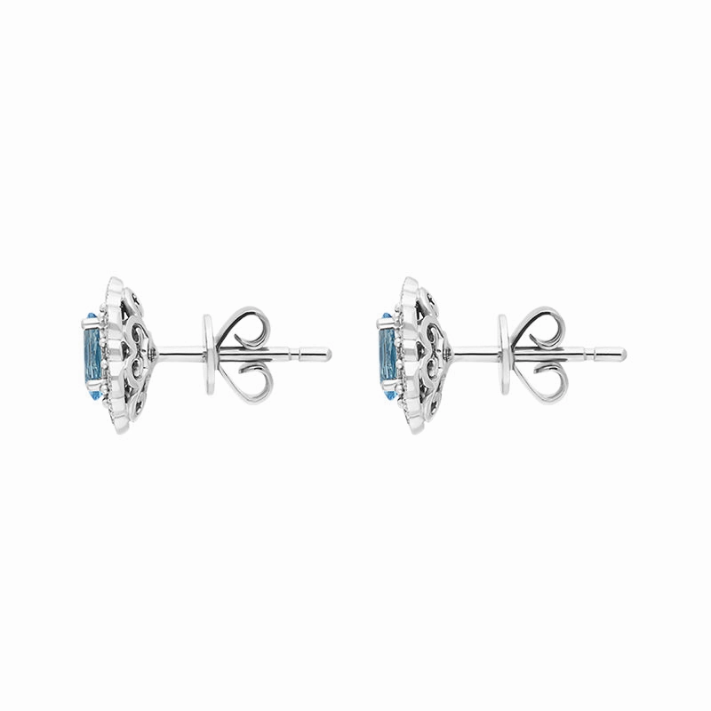 18ct White Gold 0.78ct Aquamarine Diamond Oval Cluster Stud Earrings