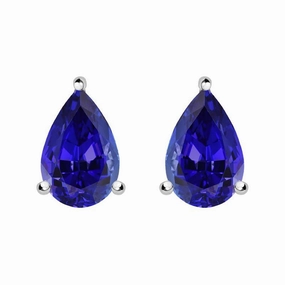 18ct White Gold 0.78ct Tanzanite Claw Set Pear Stud Earrings D