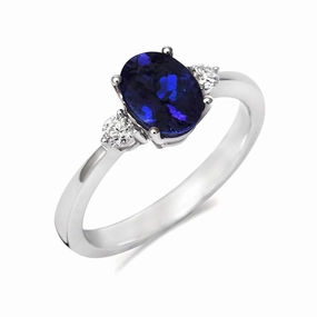 18ct White Gold 0.79ct Sapphire Diamond Oval Trilogy Ring