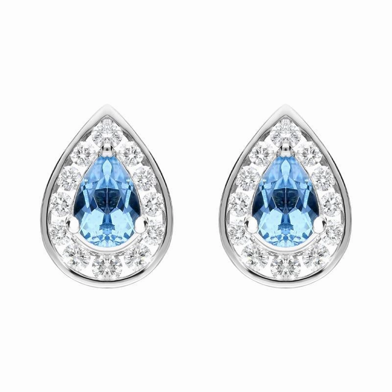 18ct White Gold 0.80ct Aquamarine Diamond Pear Stud Earrings
