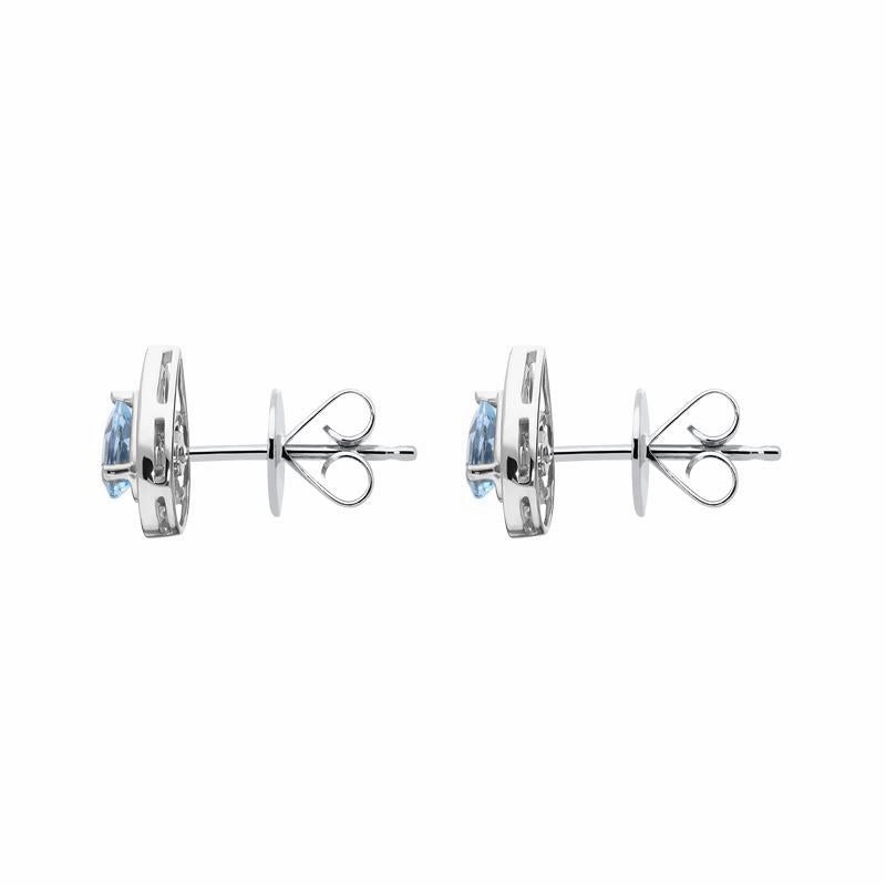 18ct White Gold 0.80ct Aquamarine Diamond Pear Stud Earrings