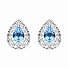18ct White Gold 0.80ct Aquamarine Diamond Pear Stud Earrings