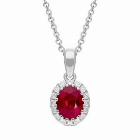 18ct White Gold 0.81ct Ruby Diamond Oval Cluster Necklace