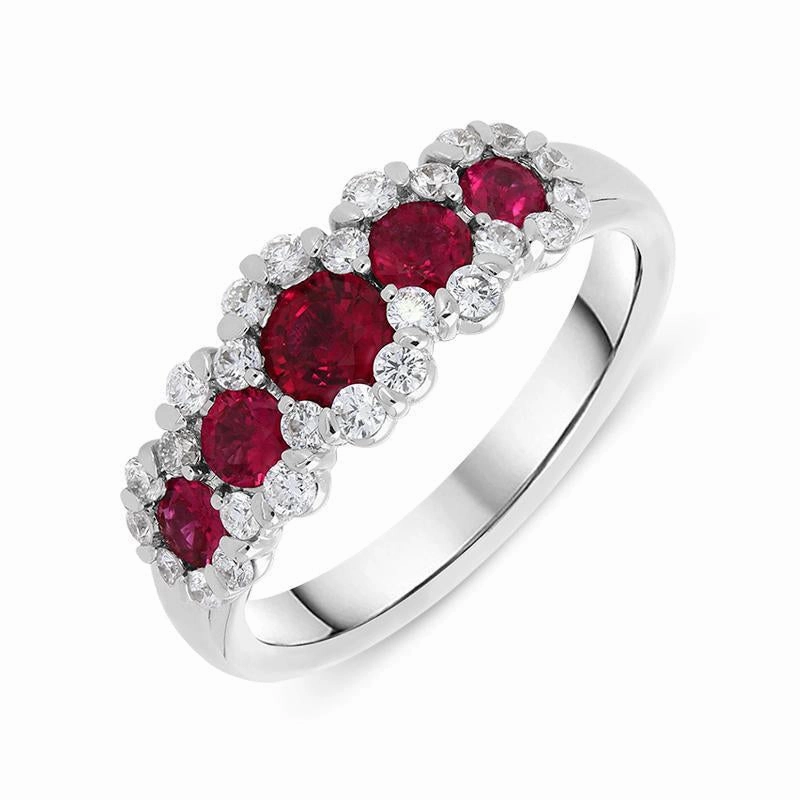 18ct White Gold 0.82ct Ruby Diamond Graduating Cluster Ring