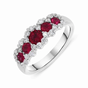18ct White Gold 0.82ct Ruby Diamond Graduating Cluster Ring