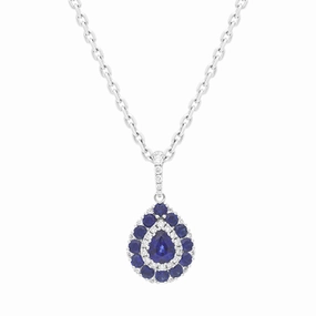 18ct White Gold 0.84ct Sapphire Diamond Cluster Pear Necklace