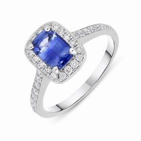18ct White Gold 0.85ct Sapphire Diamond Cushion Cluster Ring