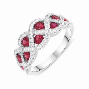 18ct White Gold 0.86ct Ruby Diamond Lattice Ring