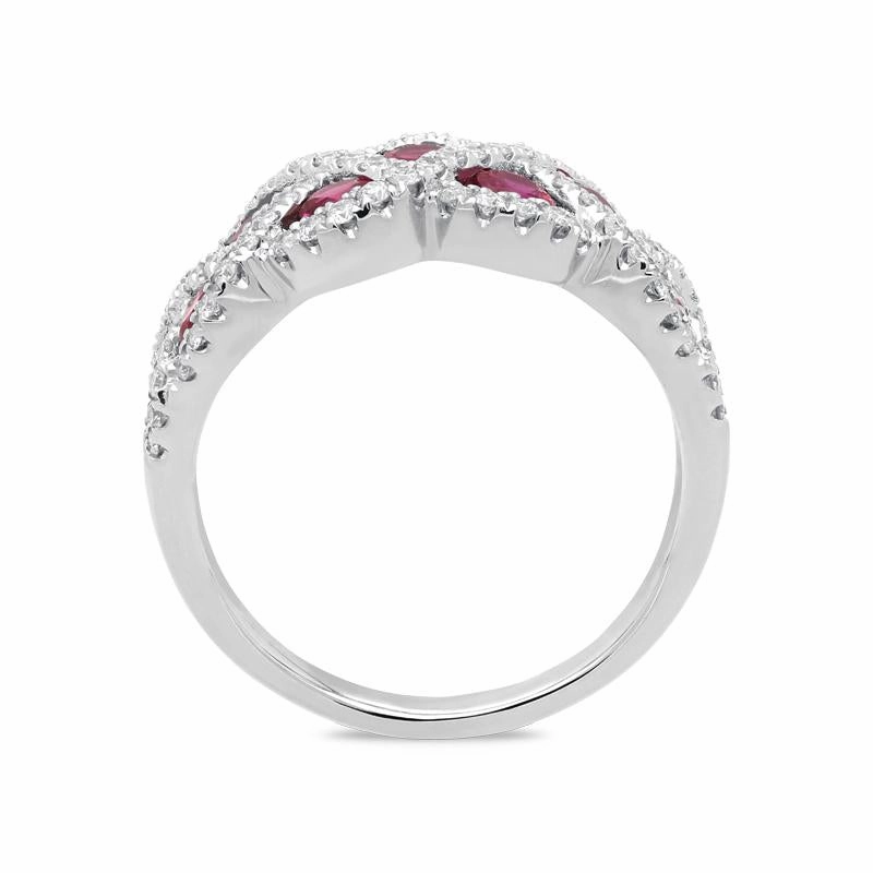 18ct White Gold 0.86ct Ruby Diamond Lattice Ring