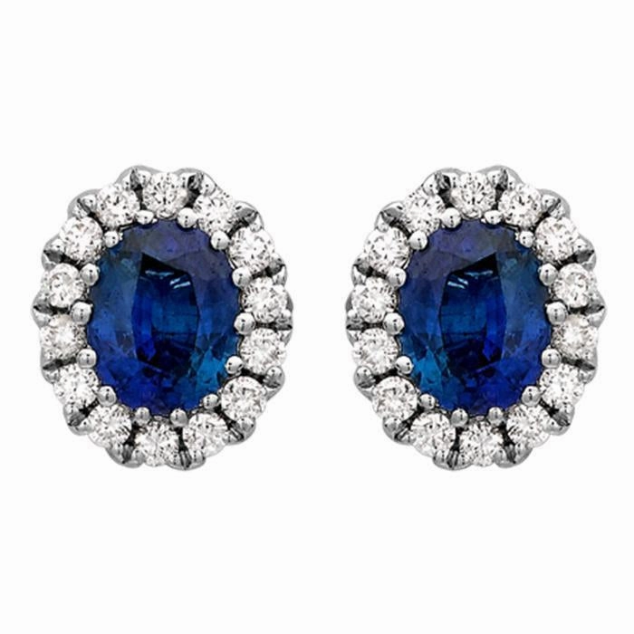 18ct White Gold 0.86ct Sapphire and Diamond Oval Stud Earrings