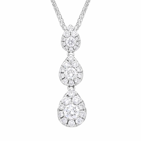 18ct White Gold 0.89ct Diamond Triple Drop Pave Cluster Pendant