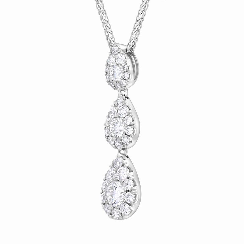 18ct White Gold 0.89ct Diamond Triple Drop Pave Cluster Pendant