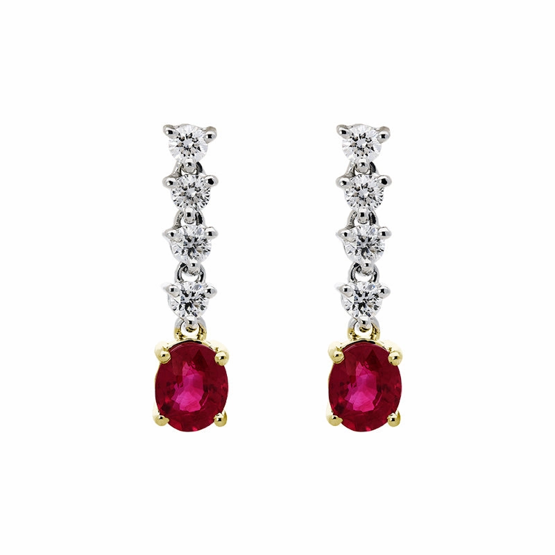 18ct White Gold 0.92ct Ruby 0.31ct Diamond Drop Earrings