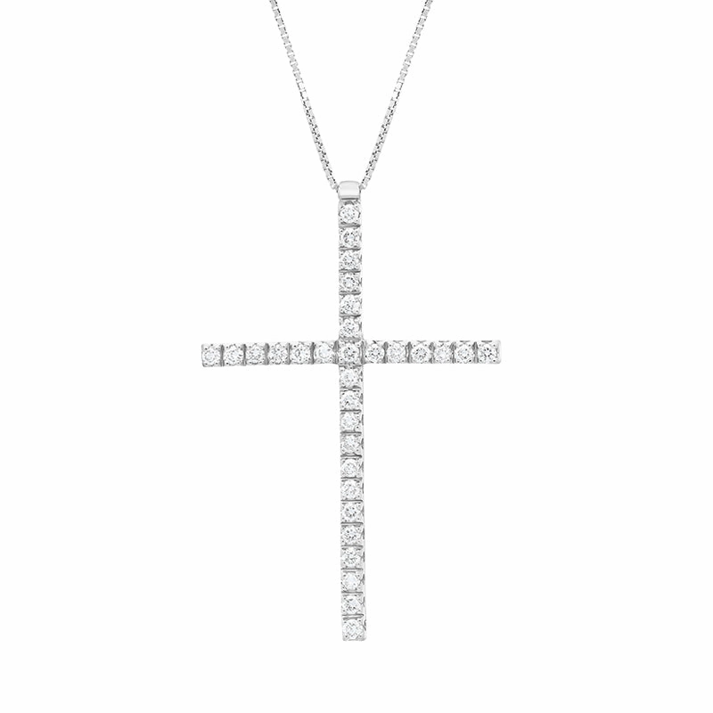 18ct White Gold 0.93ct Large Diamond Cross Necklace D