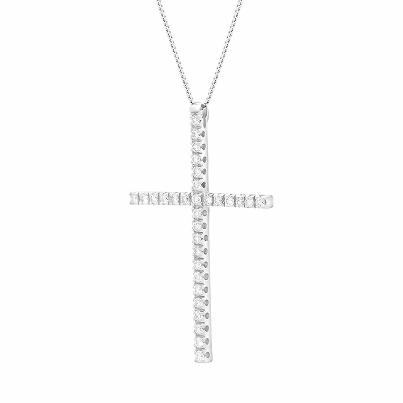 18ct White Gold 0.93ct Large Diamond Cross Necklace D