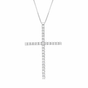 18ct White Gold 0.93ct Large Diamond Cross Necklace D