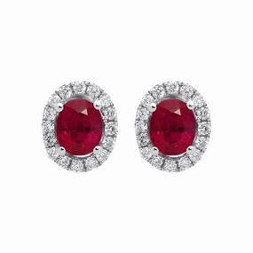 18ct White Gold 0.93ct Ruby Diamond Oval Stud Earrings