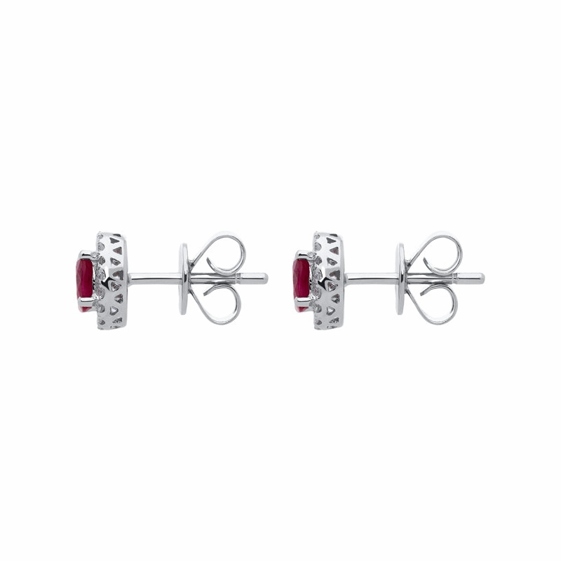 18ct White Gold 0.93ct Ruby Diamond Oval Stud Earrings
