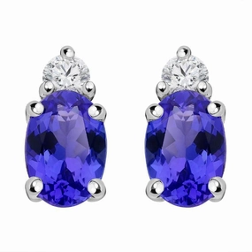 18ct White Gold 0.93ct Tanzanite Diamond Oval Stud Earrings D