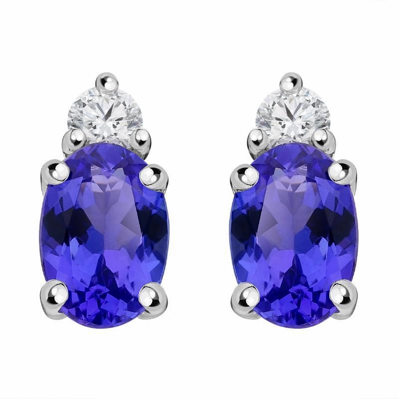 18ct White Gold 0.93ct Tanzanite Diamond Oval Stud Earrings D