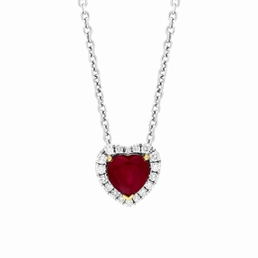 18ct White Gold 0.94ct Ruby Diamond Heart Cluster Pendant