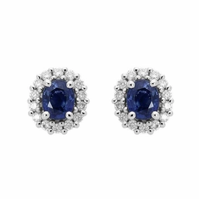 18ct White Gold 0.94ct Sapphire Diamond Oval Cluster Earrings