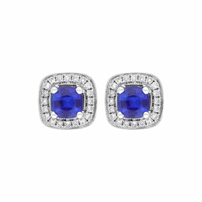 18ct White Gold 0.95ct Sapphire 0.19ct Diamond Pave Stud Earrings