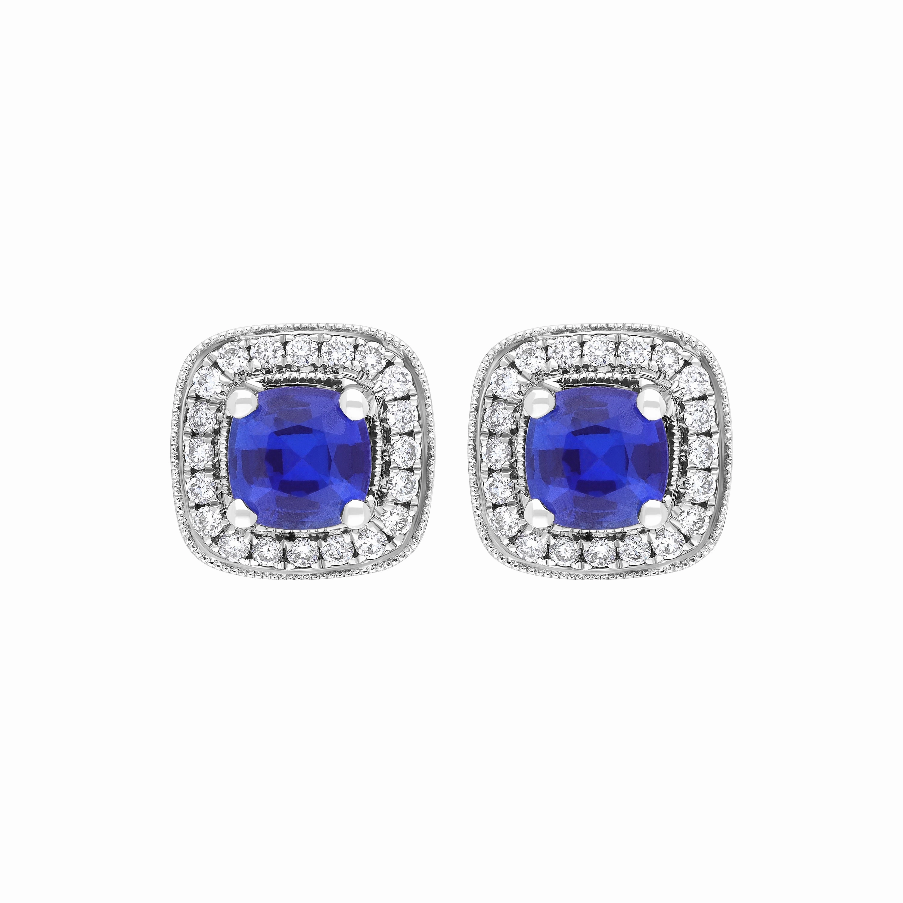 18ct White Gold 0.95ct Sapphire 0.19ct Diamond Pave Stud Earrings