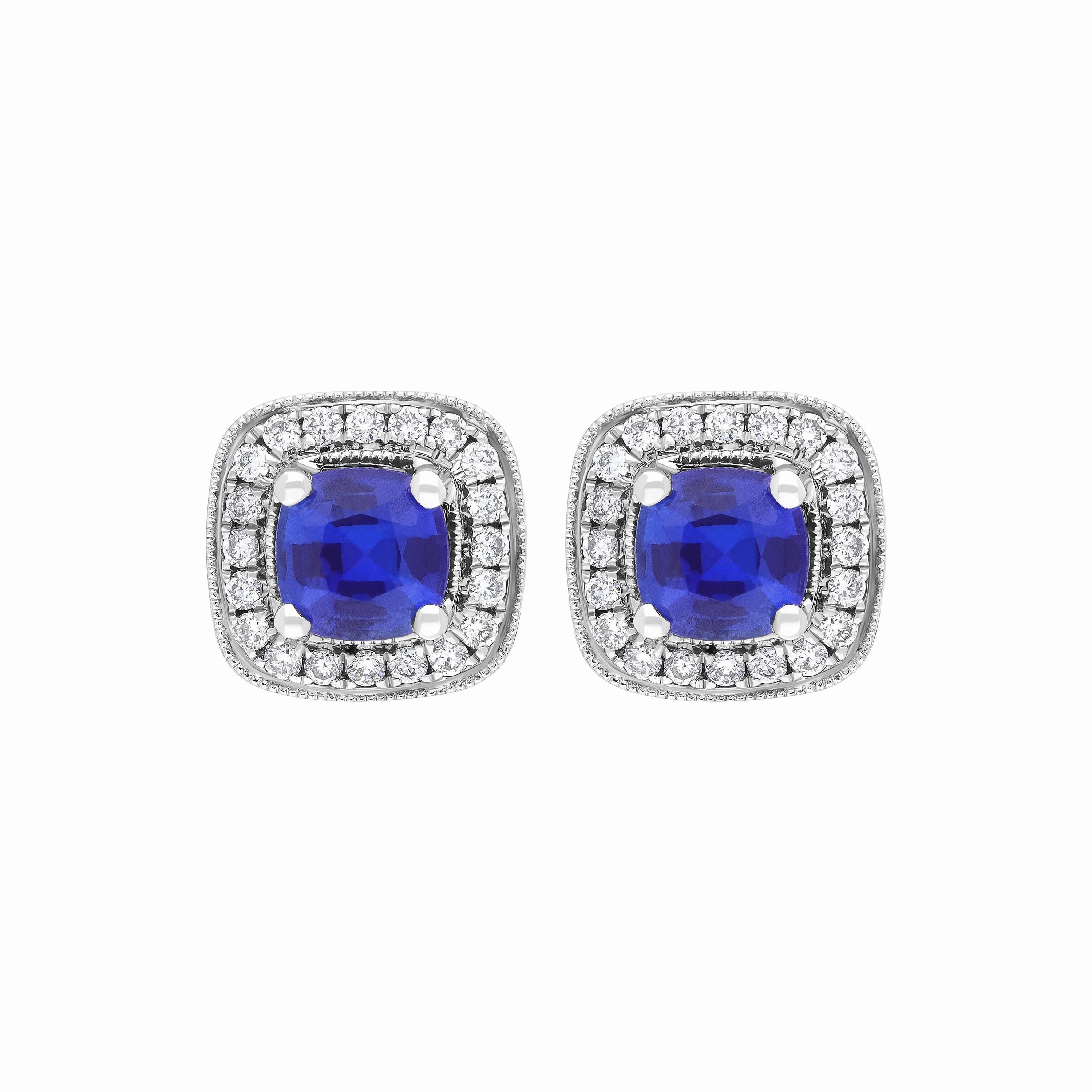18ct White Gold 0.95ct Sapphire 0.19ct Diamond Pave Stud Earrings