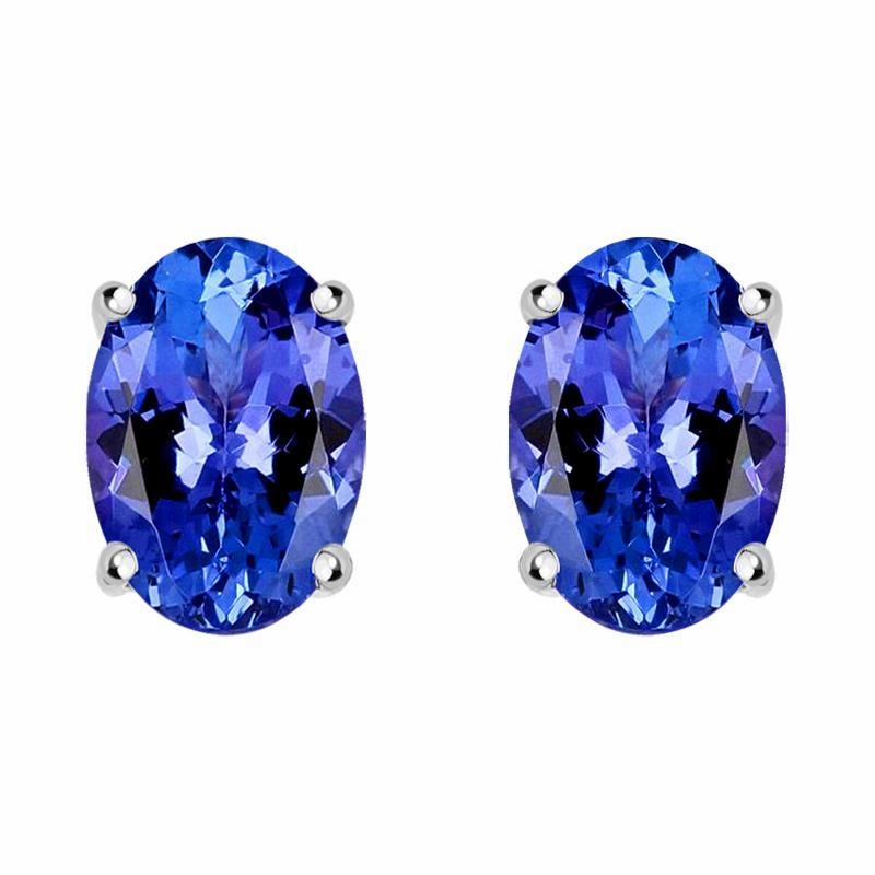 18ct White Gold 0.95ct Tanzanite Oval Cut Stud Earrings