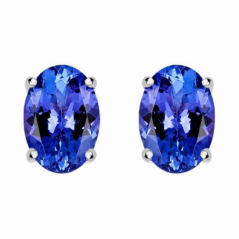 18ct White Gold 0.95ct Tanzanite Oval Cut Stud Earrings