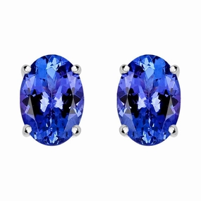 18ct White Gold 0.95ct Tanzanite Oval Cut Stud Earrings