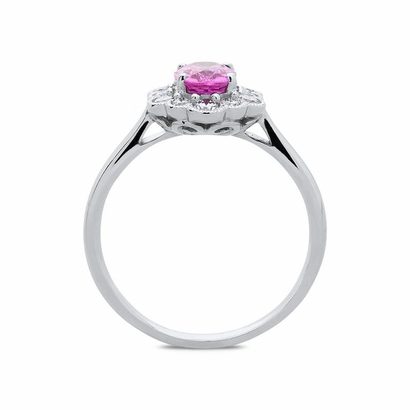 18ct White Gold 0.98ct Pink Sapphire Diamond Cluster Ring