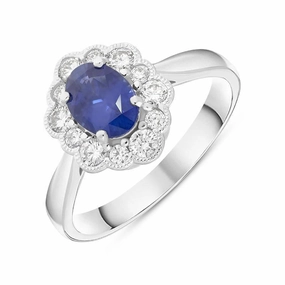 18ct White Gold 0.98ct Sapphire 0.40ct Diamond Flower Cluster Ring