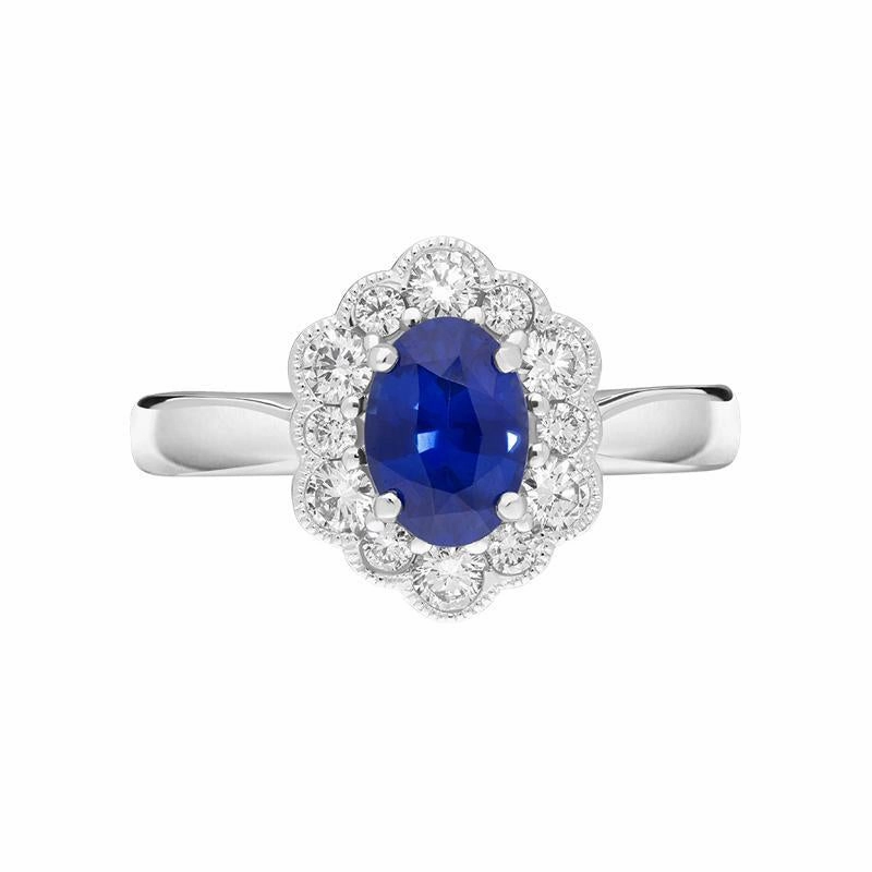 18ct White Gold 0.98ct Sapphire 0.40ct Diamond Flower Cluster Ring