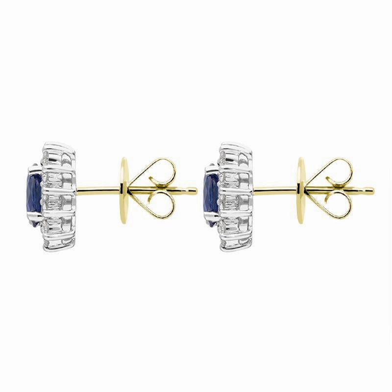 18ct White Gold 0.98ct Sapphire Diamond Oval Cut Cluster Earrings