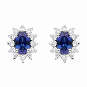 18ct White Gold 0.98ct Sapphire Diamond Oval Cut Cluster Earrings