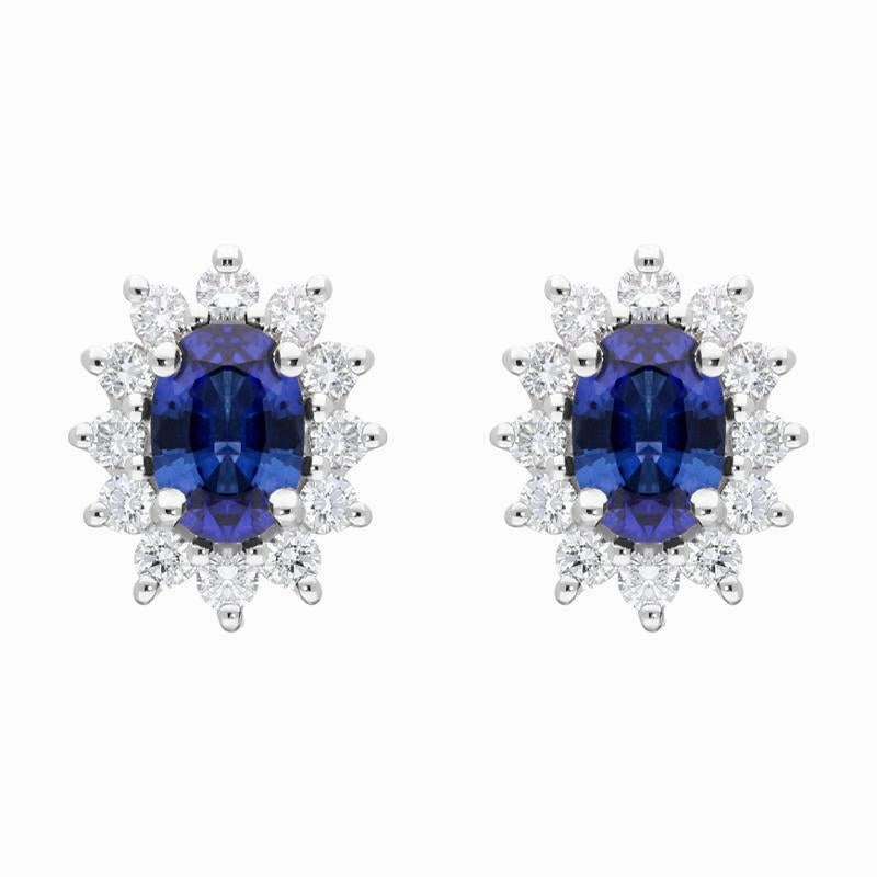 18ct White Gold 0.98ct Sapphire Diamond Oval Cut Cluster Earrings