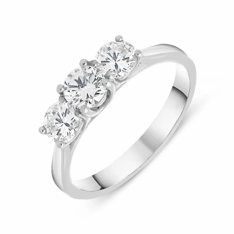18ct White Gold 1.00ct Diamond Brilliant Cut Trilogy Ring D