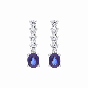 18ct White Gold 1.00ct Sapphire 0.32ct Diamond Drop Earrings