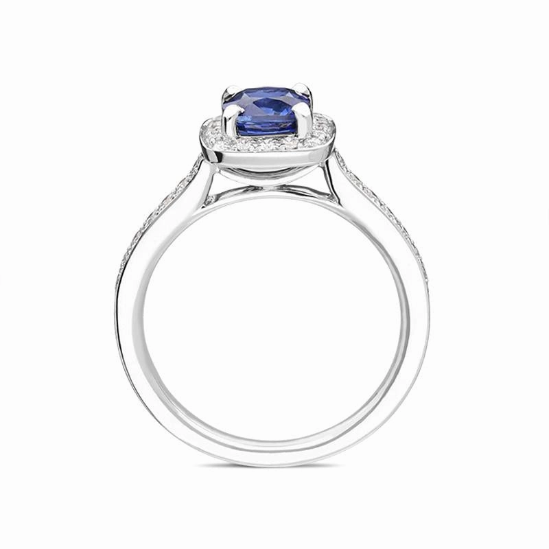 18ct White Gold 1.00ct Sapphire and Diamond Halo Ring D